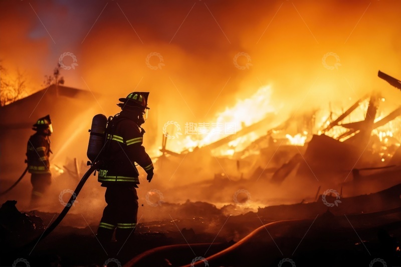 高清大图下载【趣麦麦图】火灾现场救火的消防员