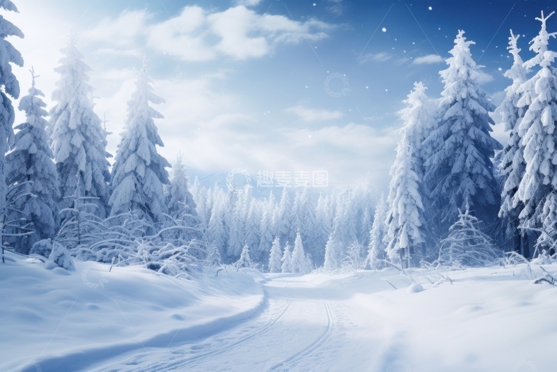 高清大图下载【趣麦麦图】冬季松树林自然美景