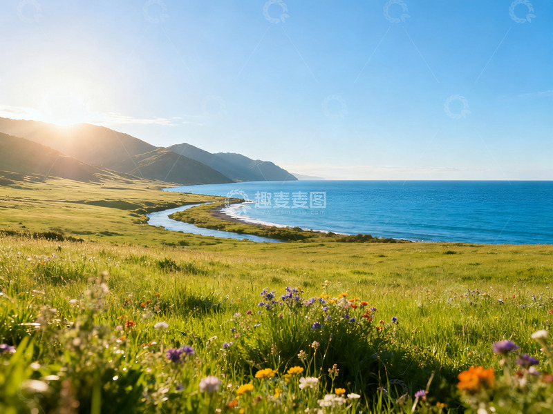 高清大图下载【趣麦麦图】蓝天大海草地3