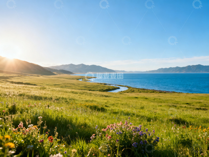 高清大图下载【趣麦麦图】蓝天大海草地4