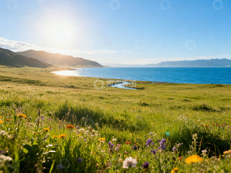 高清大图下载【趣麦麦图】蓝天大海草地1