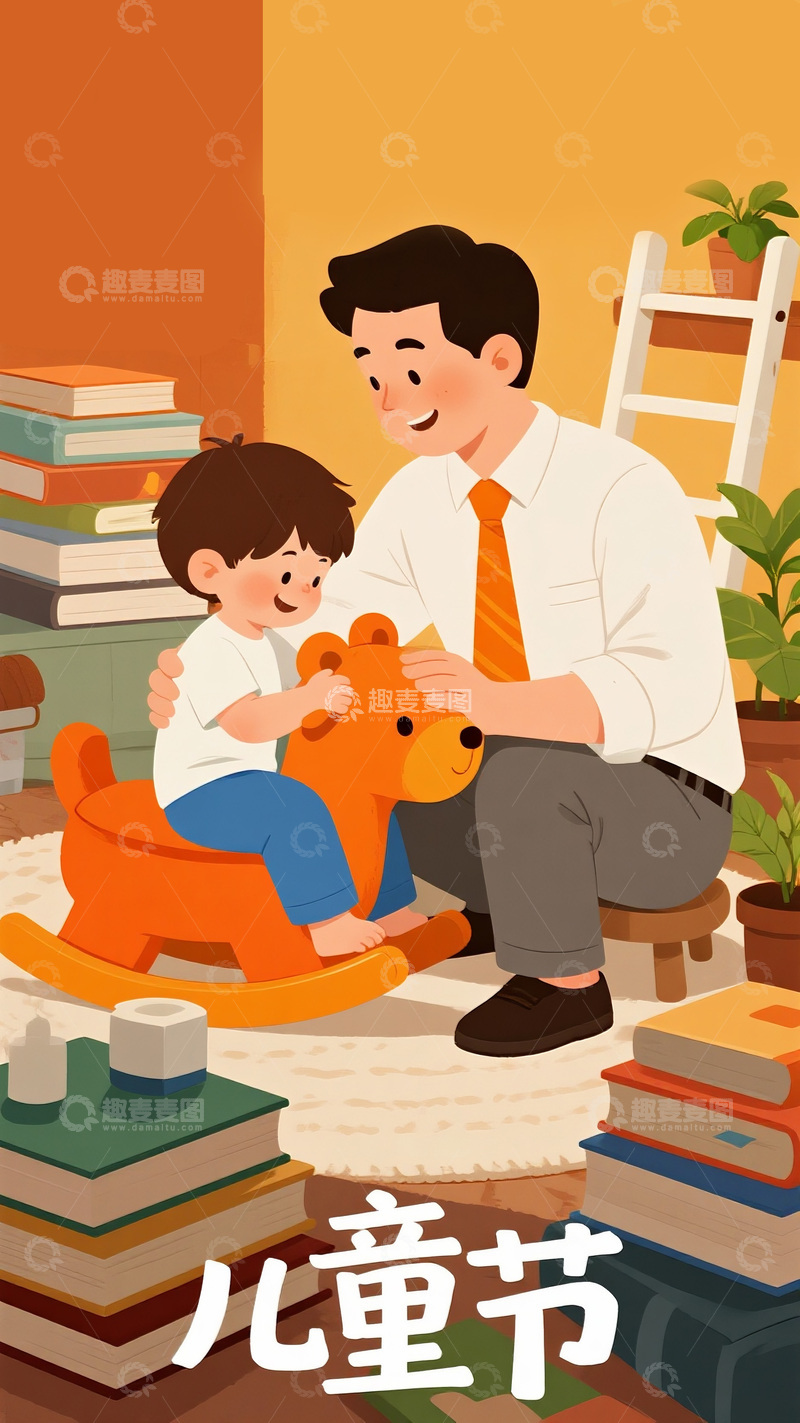 高清大图下载【趣麦麦图】父亲节父子木马欢乐图