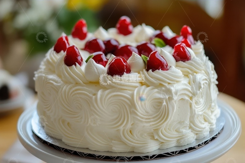 高清大图下载【趣麦麦图】放在桌面上的草莓奶油蛋糕
