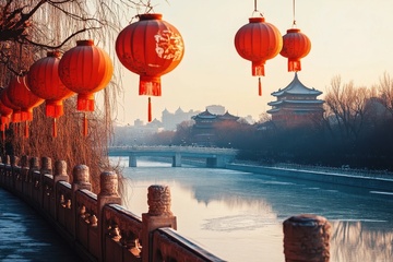 户外河畔红灯笼