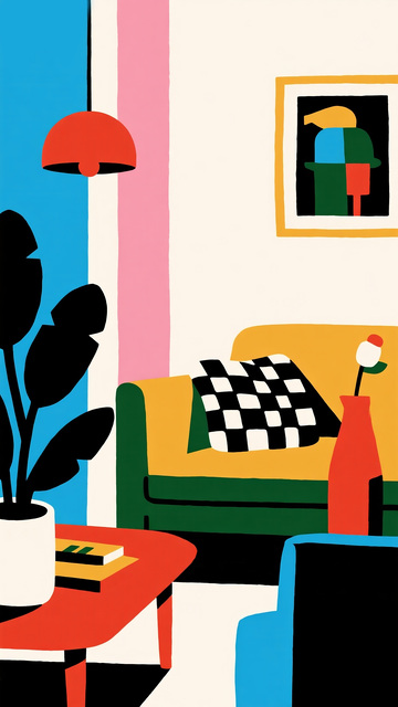 简约风格彩色客厅场景图