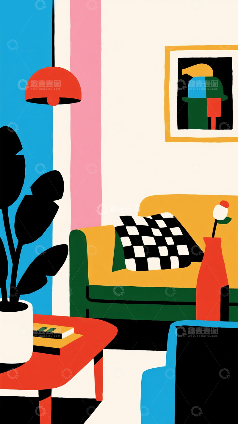 高清大图下载【趣麦麦图】简约风格彩色客厅场景图
