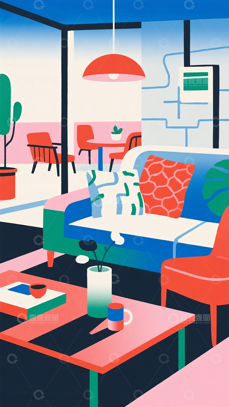 高清大图下载【趣麦麦图】现代彩色客厅室内设计图