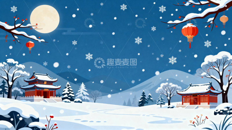 高清大图下载【趣麦麦图】冬季立冬大雪背景4