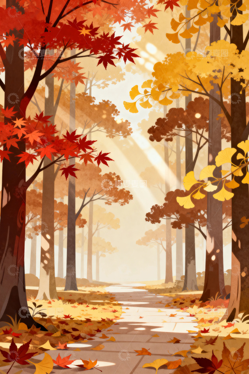 高清大图下载【趣麦麦图】金秋森林落叶风景018