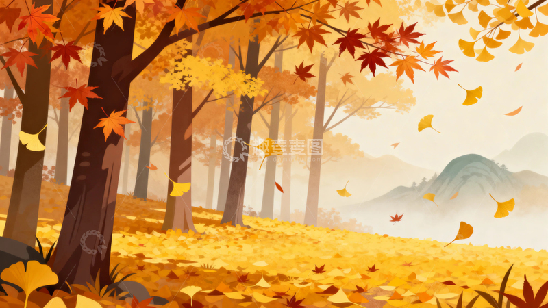 高清大图下载【趣麦麦图】金秋森林落叶风景01