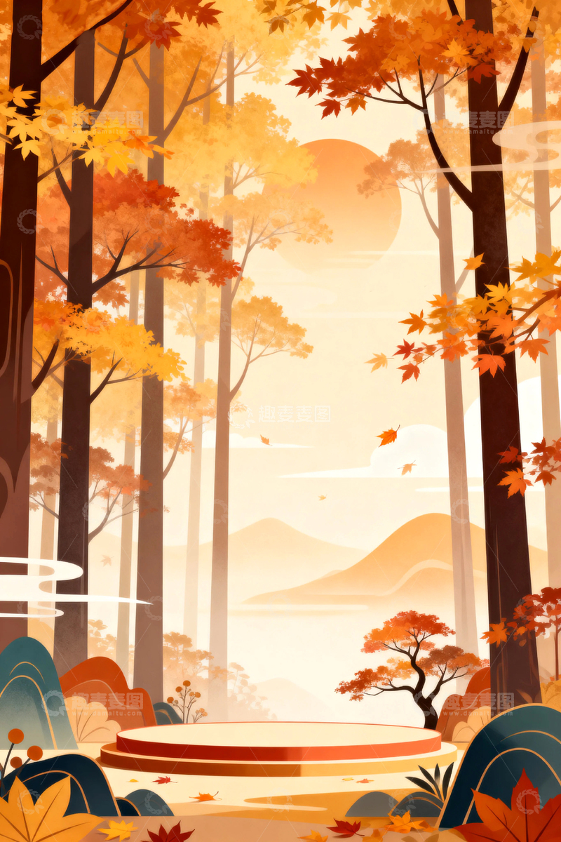 高清大图下载【趣麦麦图】秋天的森林落叶1