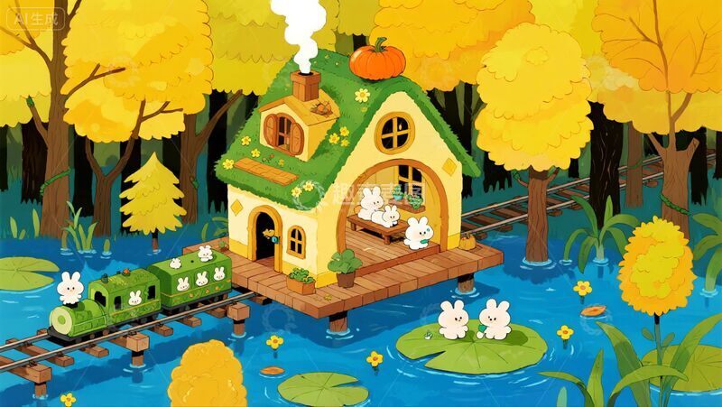 高清大图下载【趣麦麦图】唯美秋天森林秘境治愈插画