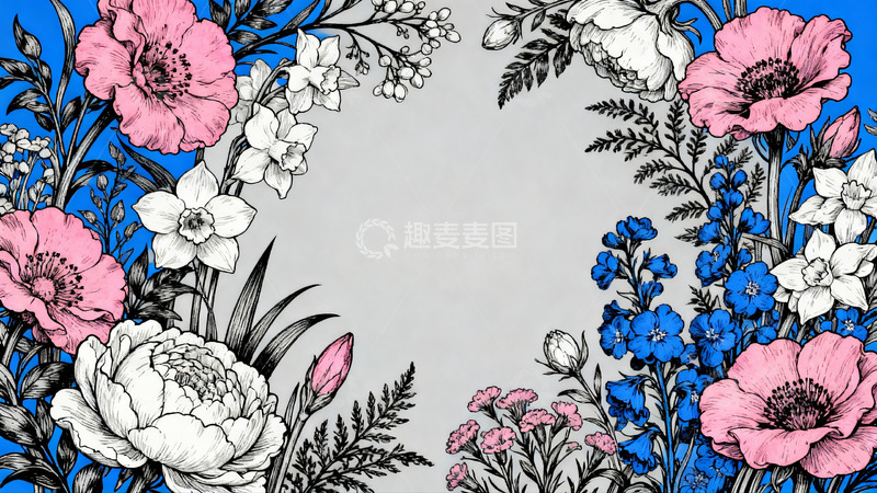 高清大图下载【趣麦麦图】版画风花卉植物