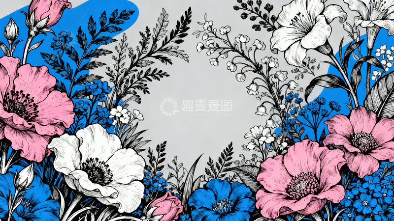 高清大图下载【趣麦麦图】版画风花卉植物