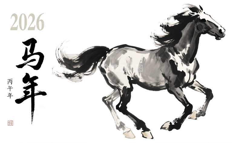 中国风水奔腾骏马贺2026马年