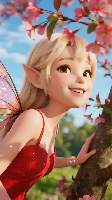 樱花树下的精灵仙子形象图