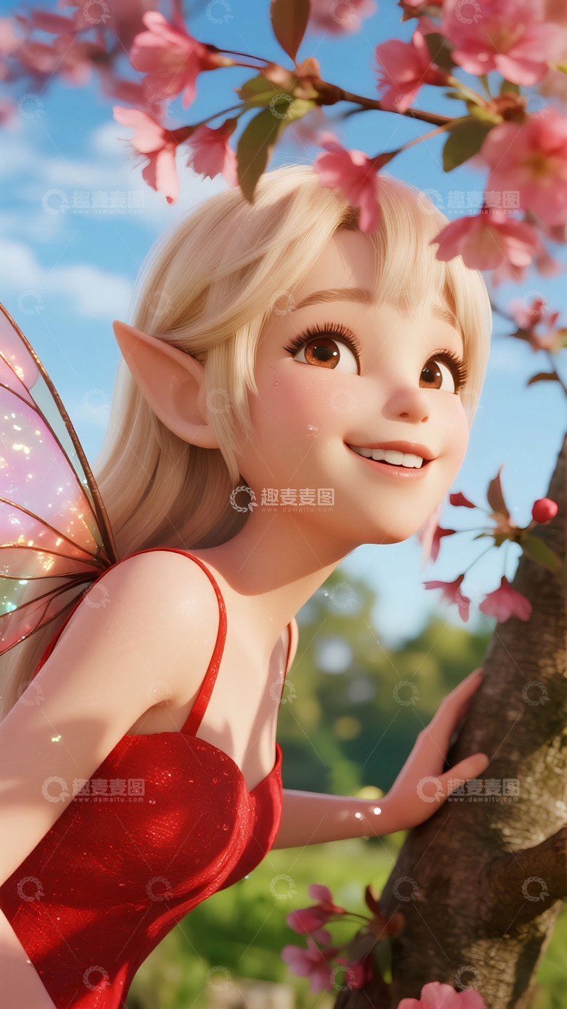 高清大图下载【趣麦麦图】樱花树下的精灵仙子形象图