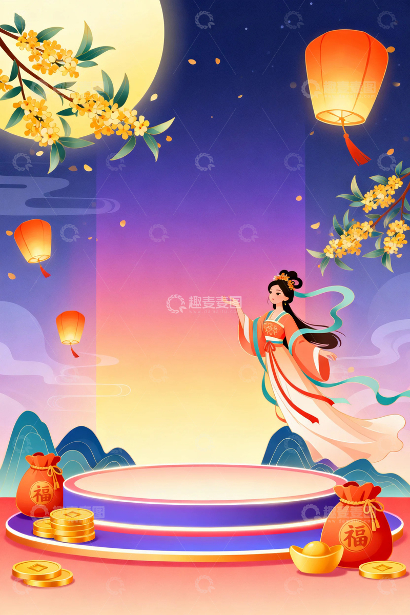 高清大图下载【趣麦麦图】中秋节嫦娥人物背景6