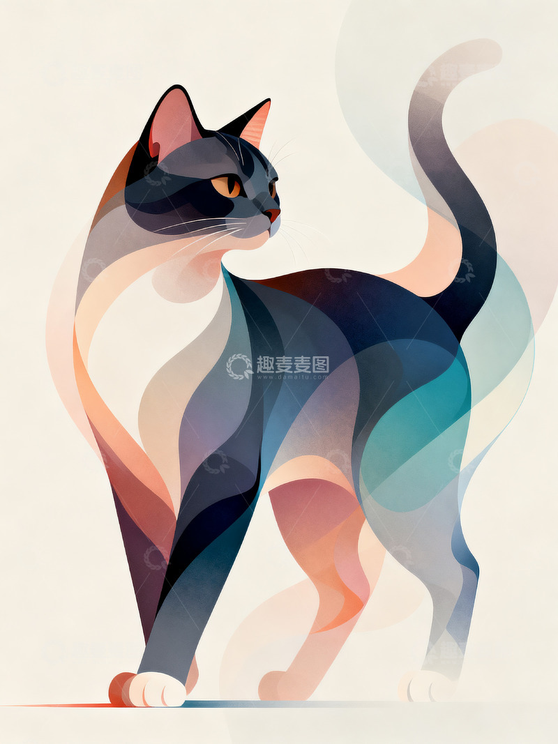 高清大图下载【趣麦麦图】渐变多彩猫咪