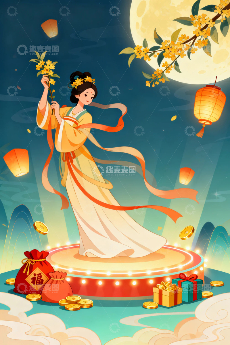 高清大图下载【趣麦麦图】中秋节嫦娥人物背景7