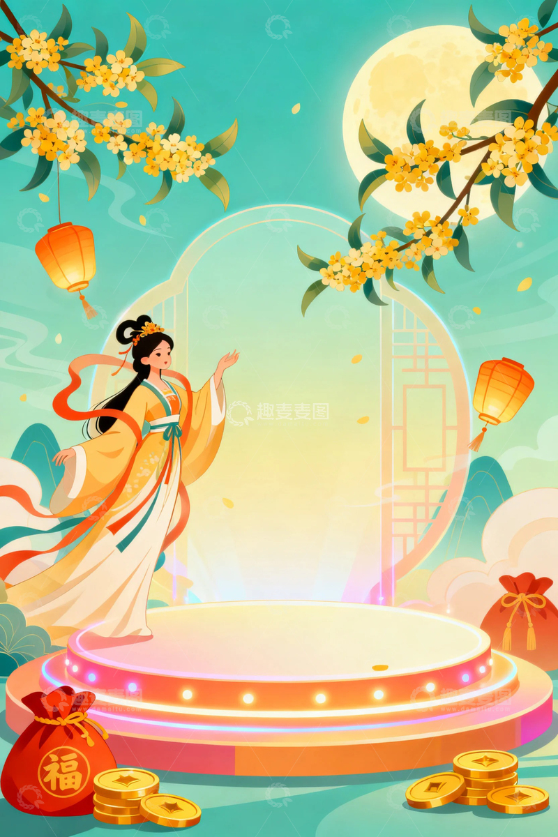 高清大图下载【趣麦麦图】中秋节嫦娥人物背景02
