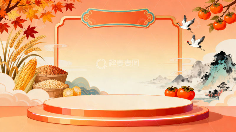 高清大图下载【趣麦麦图】秋天丰收国潮边框背景11