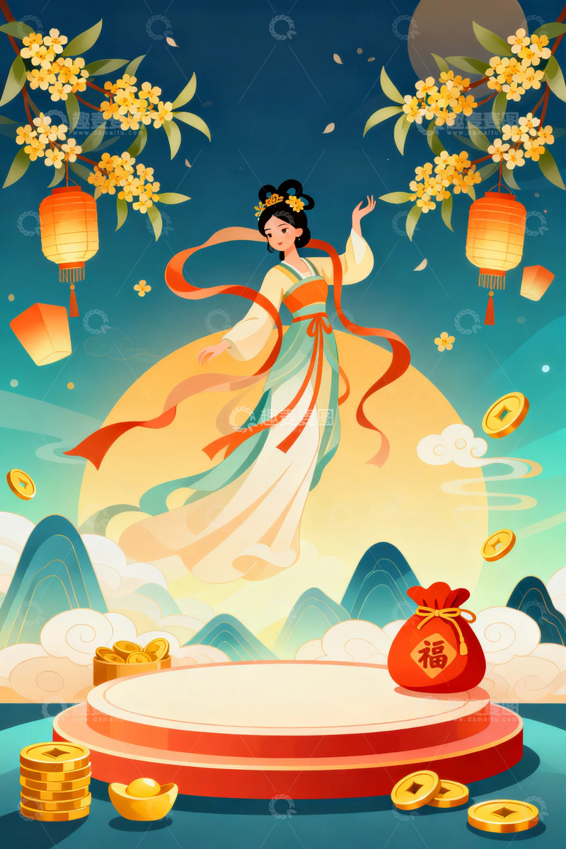高清大图下载【趣麦麦图】中秋节嫦娥人物背景3