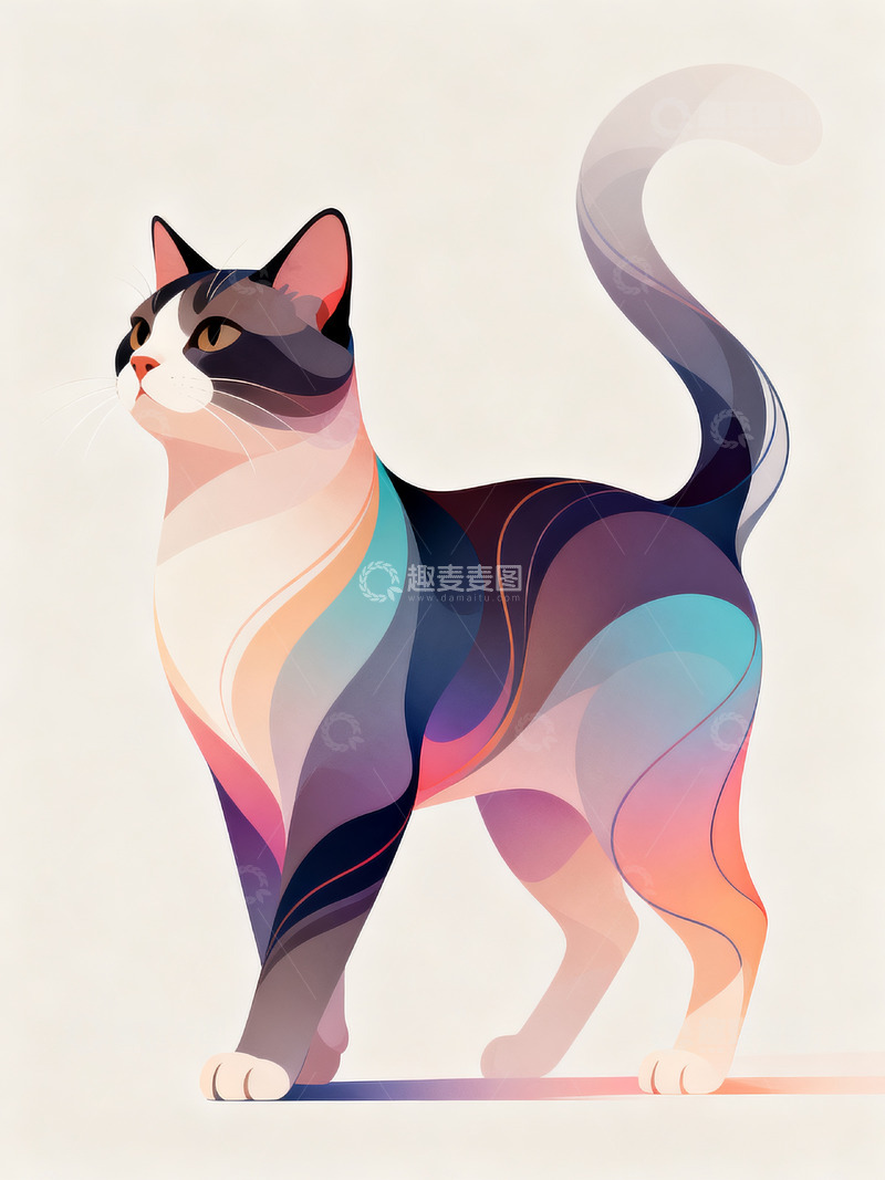 高清大图下载【趣麦麦图】渐变多彩猫咪