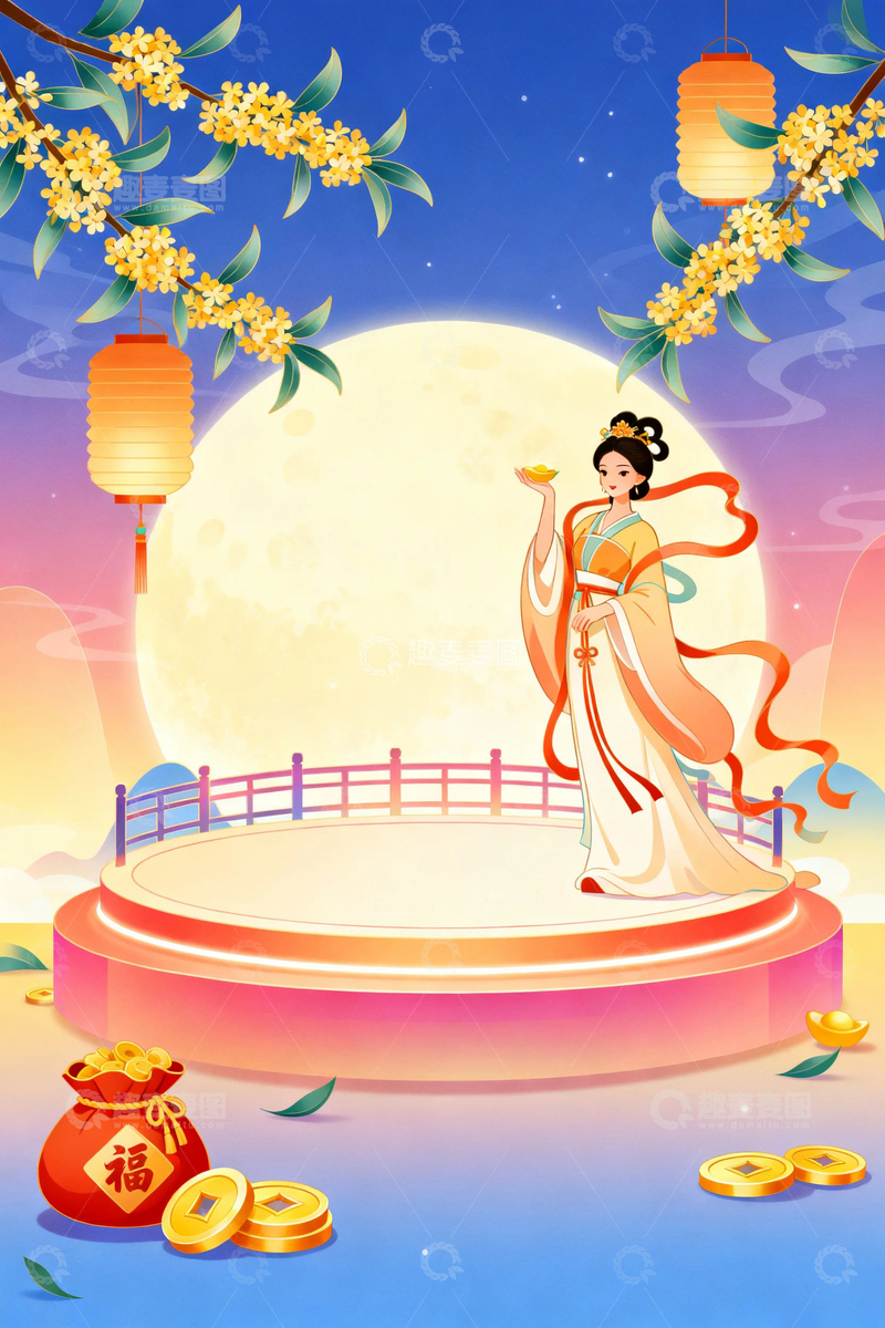 高清大图下载【趣麦麦图】中秋节嫦娥人物背景5