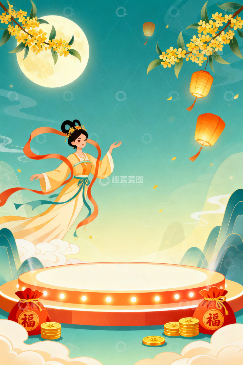 高清大图下载【趣麦麦图】中秋节嫦娥人物背景4
