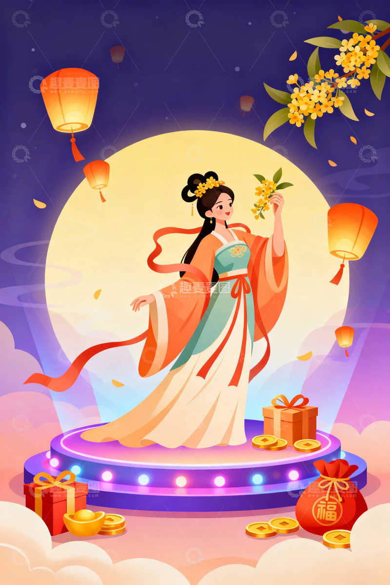 高清大图下载【趣麦麦图】中秋节嫦娥人物背景01