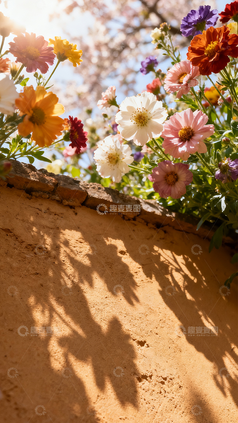 高清大图下载【趣麦麦图】阳光 土墙  鲜花