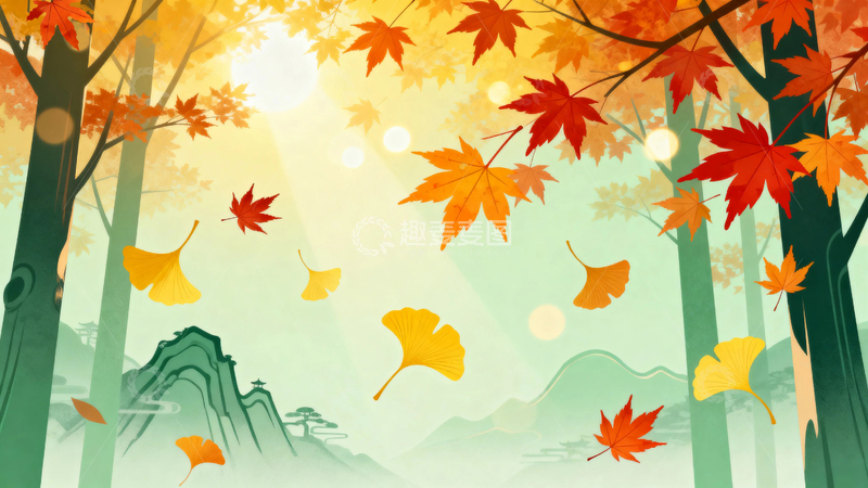 高清大图下载【趣麦麦图】秋天森林落叶风景背景11