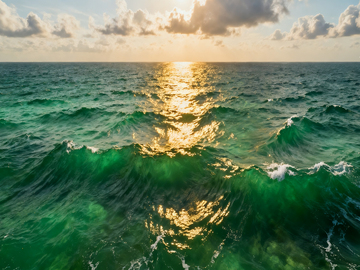 阳光下的大海泛着波澜 宽