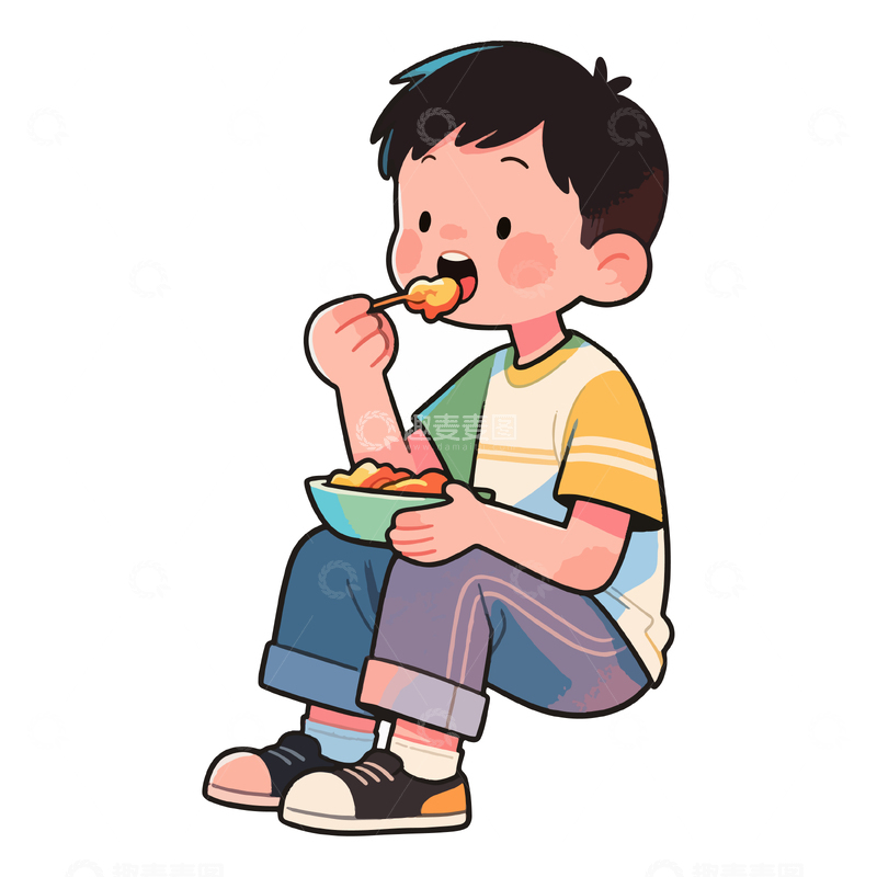 吃零食的小男孩