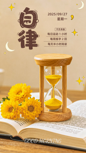 自律海报温馨清新风早安日签写实励志海报