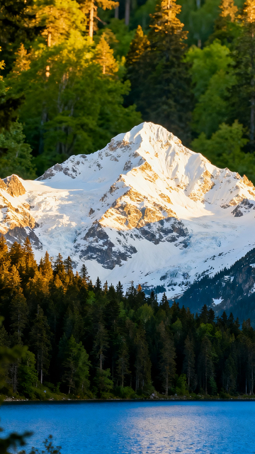 雪山 绿植 湖水 竖款