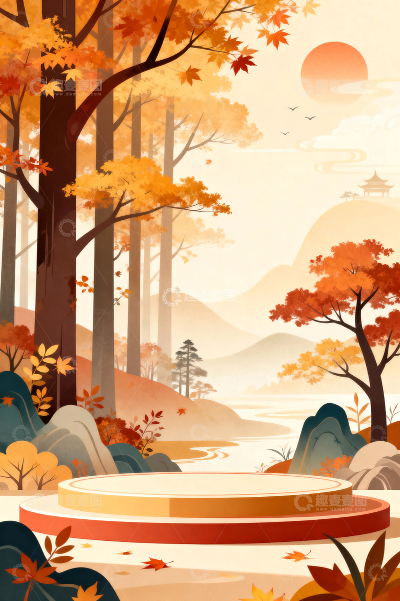 高清大图下载【趣麦麦图】秋天森林落叶风景背景2