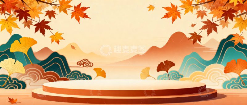 高清大图下载【趣麦麦图】秋天风景展台背景 3