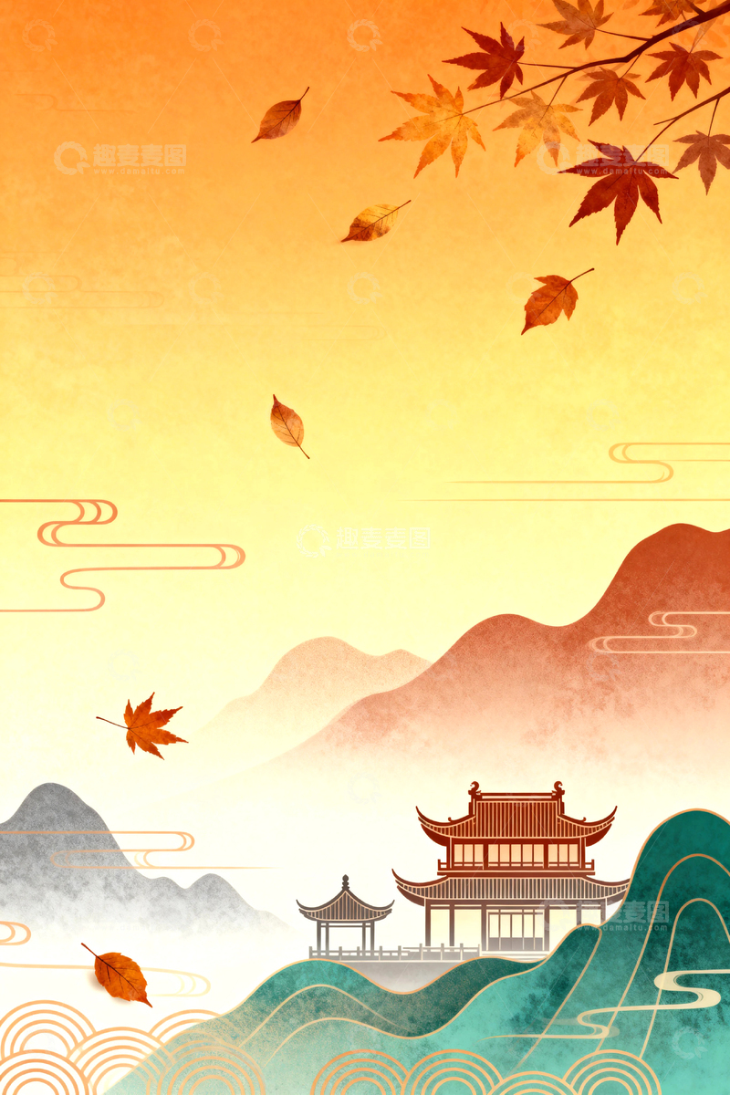 高清大图下载【趣麦麦图】秋天节气中国风背景6