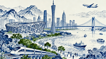 现代风地标建筑凹版印刷高定风插画