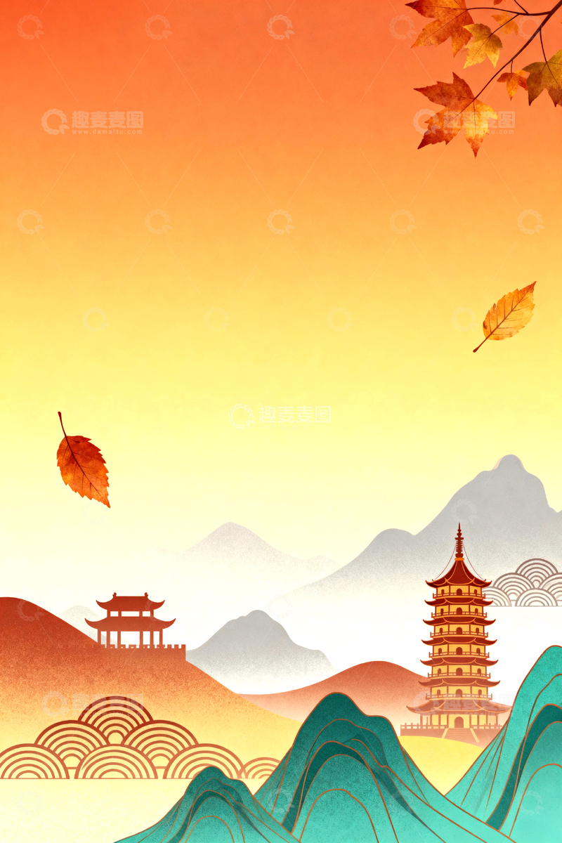 高清大图下载【趣麦麦图】秋天节气中国风背景2