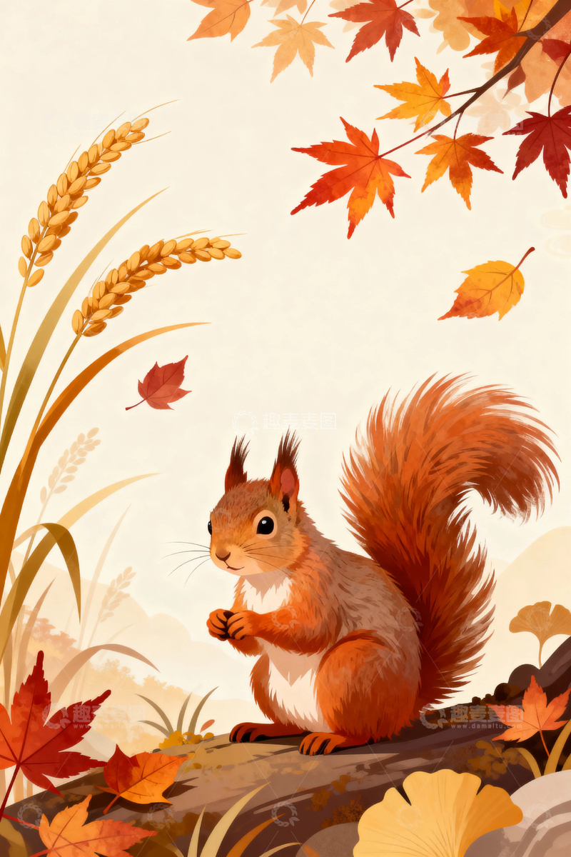 高清大图下载【趣麦麦图】秋天可爱松鼠背景7