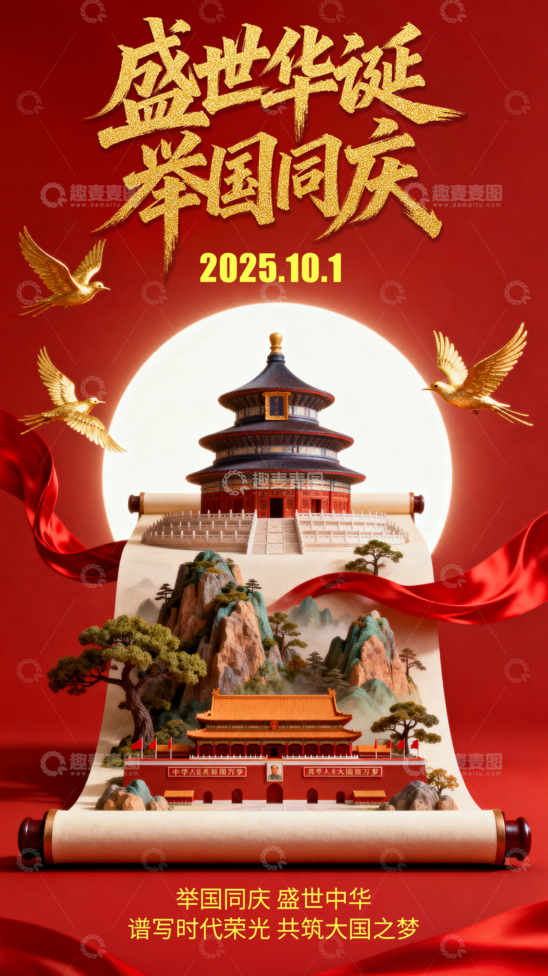 源文件下载【趣麦麦图】国庆中秋简约海报