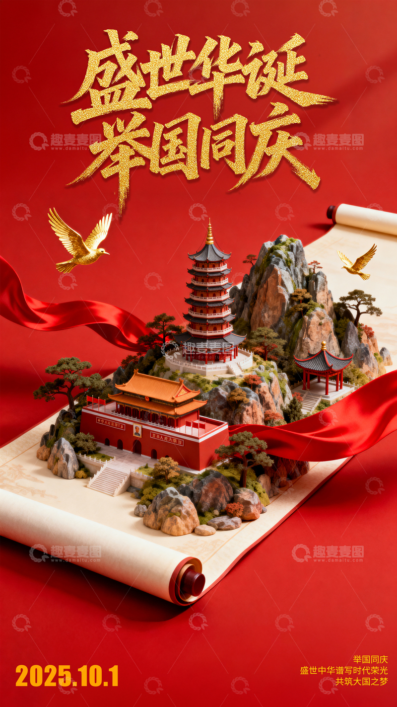 源文件下载【趣麦麦图】-国庆中秋简约海报