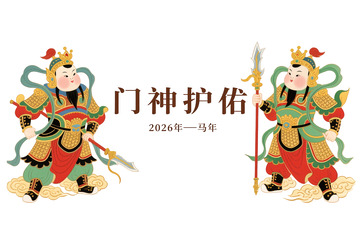 中国风传统门神形象护佑平安