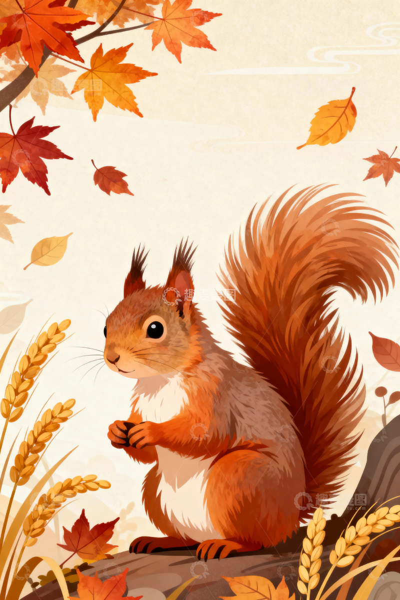 高清大图下载【趣麦麦图】秋天可爱松鼠背景5
