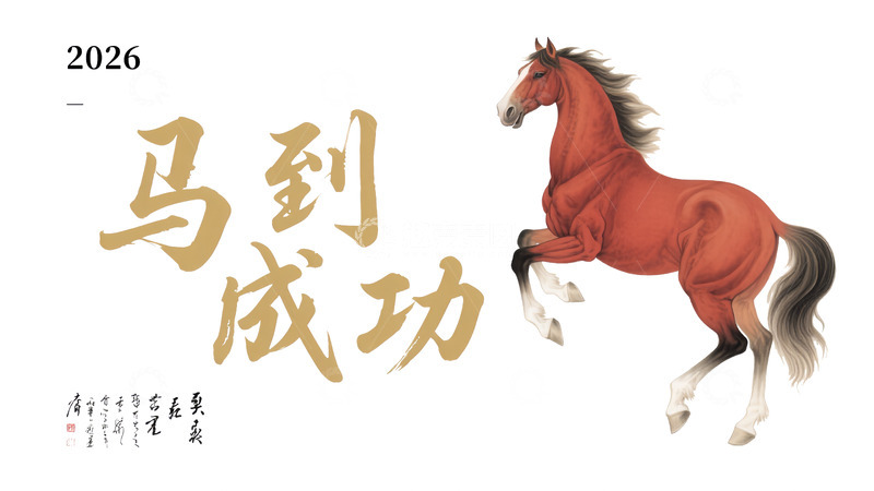 源文件下载【趣麦麦图】中国风骏马烈马马到成功图