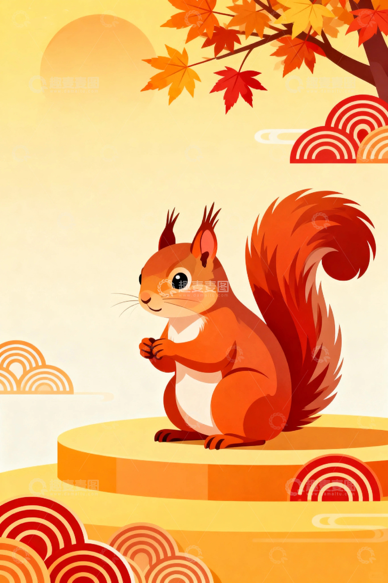 高清大图下载【趣麦麦图】秋天可爱松鼠背景