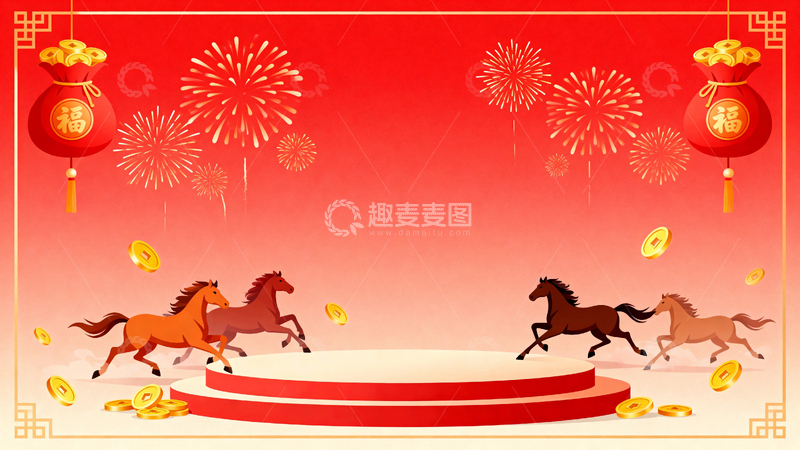 高清大图下载【趣麦麦图】马年春节节日背景14